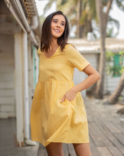 Dear Dahlia Cotton Mini Dress -Yellow