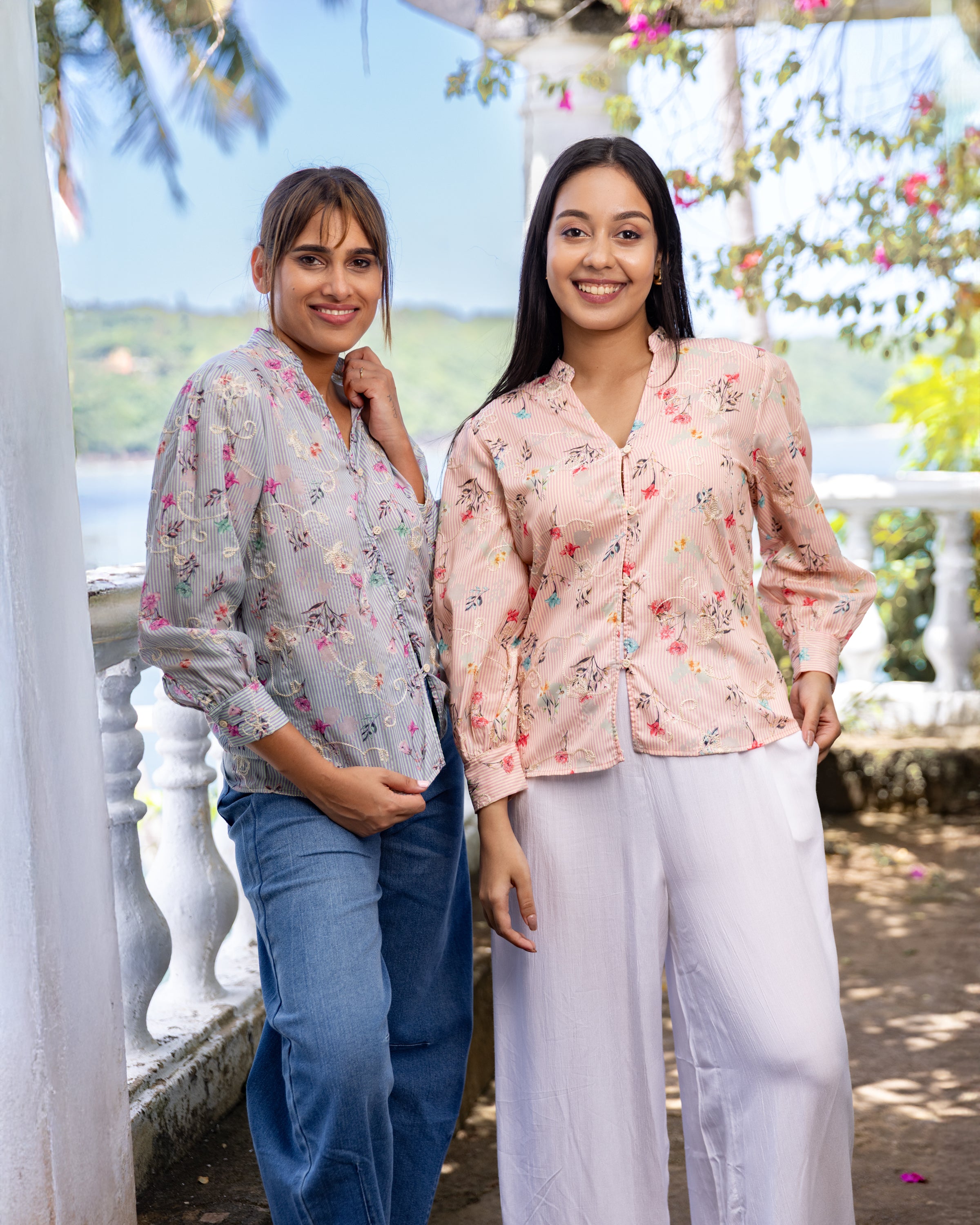 Louise Emboridered Striped Blouse -  Pink