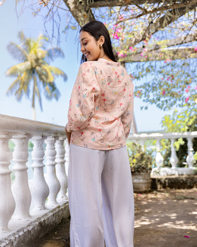 Louise Emboridered Striped Blouse -  Pink