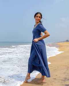 Ultraviolet Cotton Midi Dress -Blue