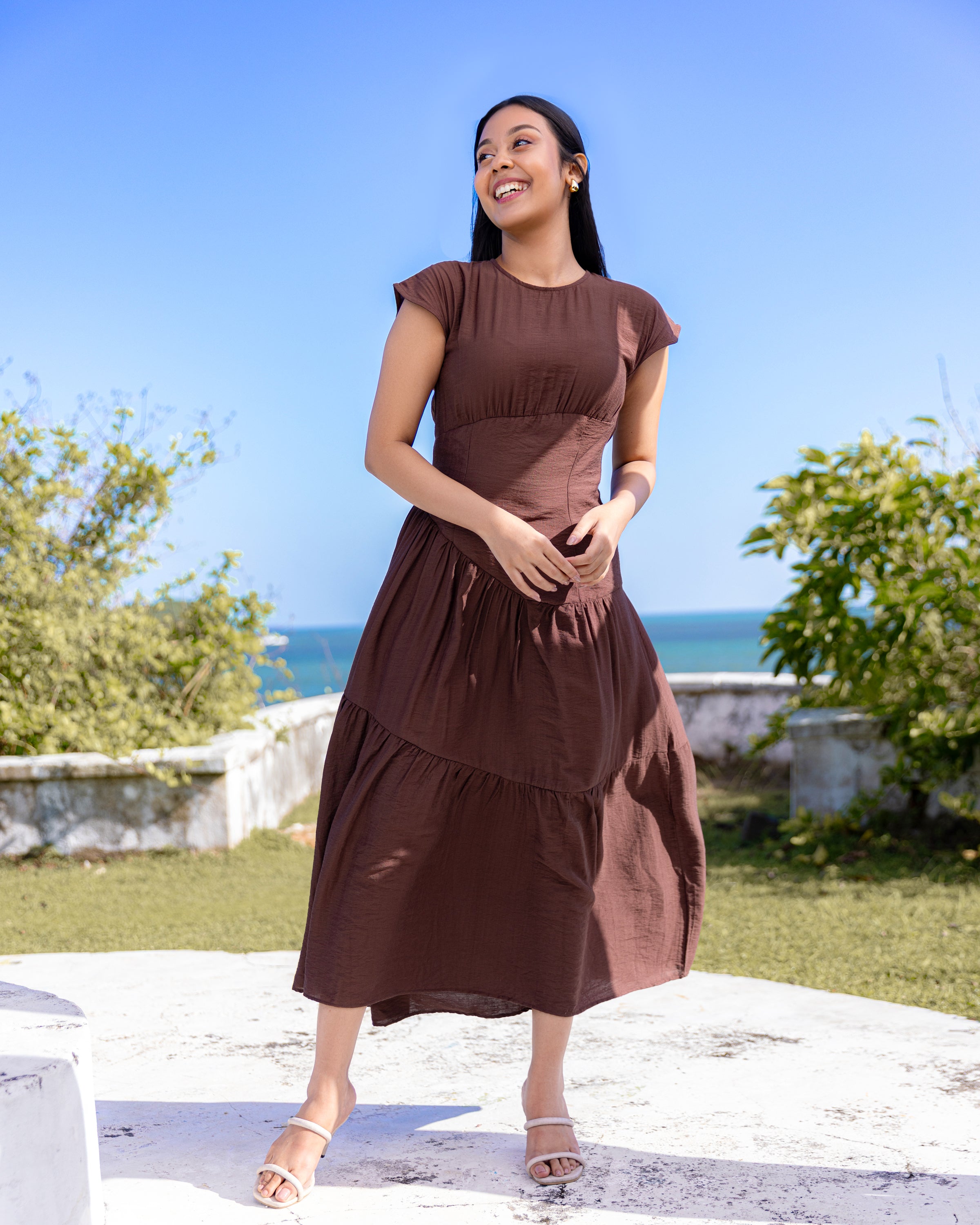 long dress sri lanka Women's Linen Sleeves Sri Lankan Traditional Handmade New Blue Color Dress M