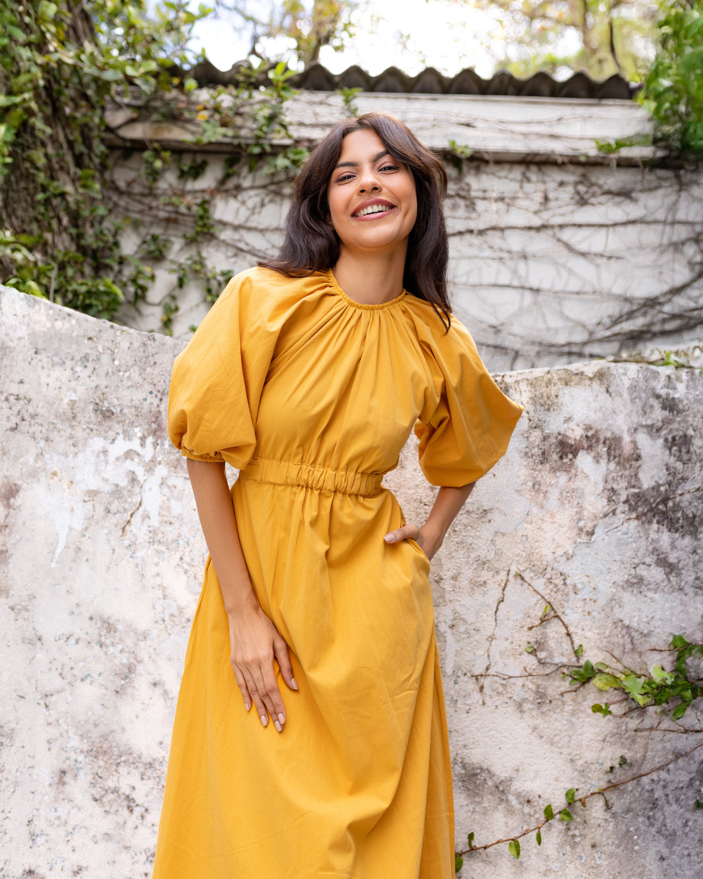 Opal Cotton Midi Dress -Yellow JoeY Clothing Opal Cotton Midi Dress -Yellow JoeY Clothing