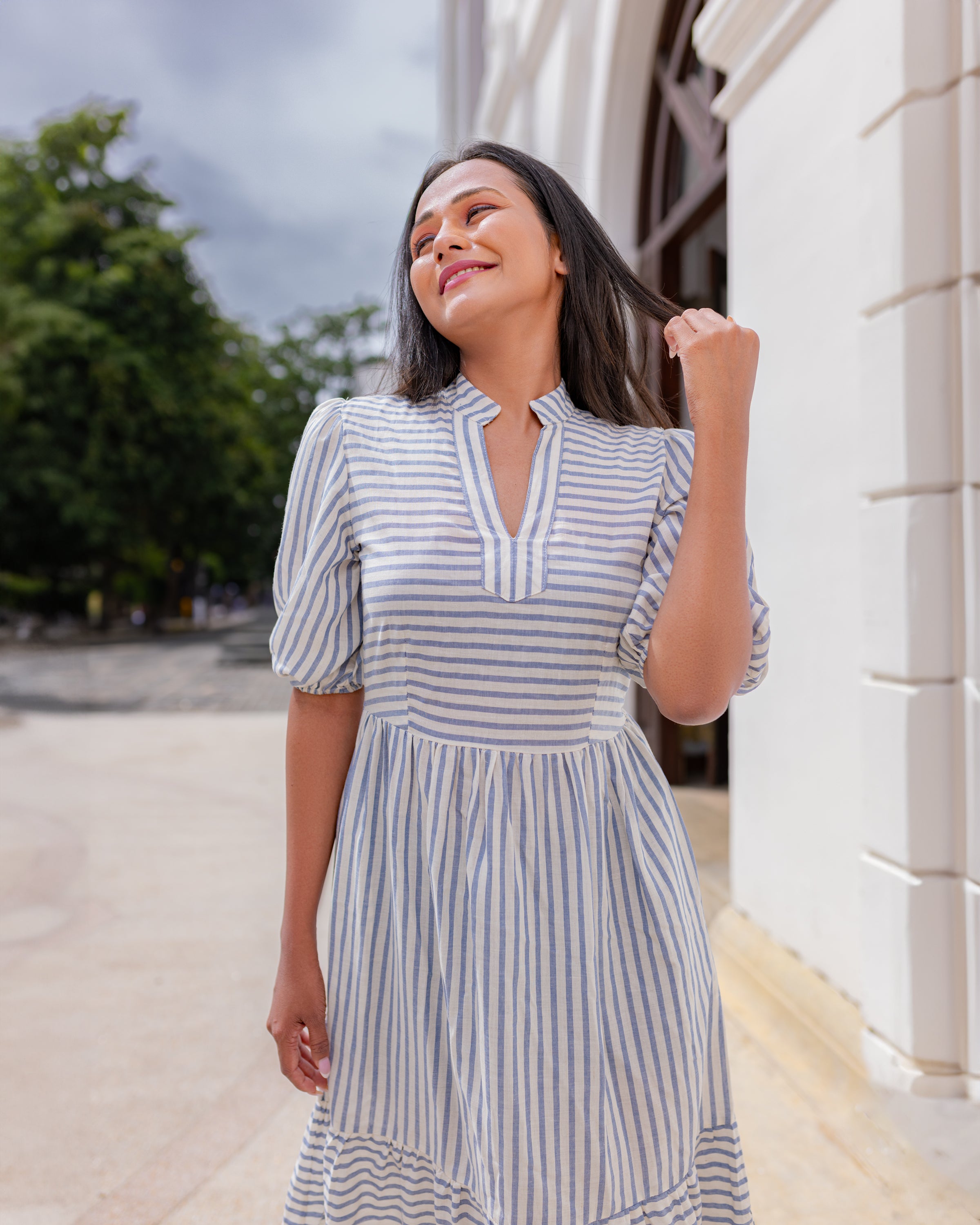 Isla Midi Dress -Blue Stripe Isla Midi Dress -Blue Stripe
