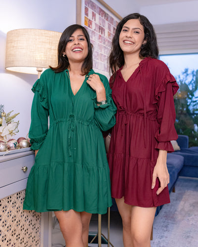 Everly Frilled Mini Dress - Green