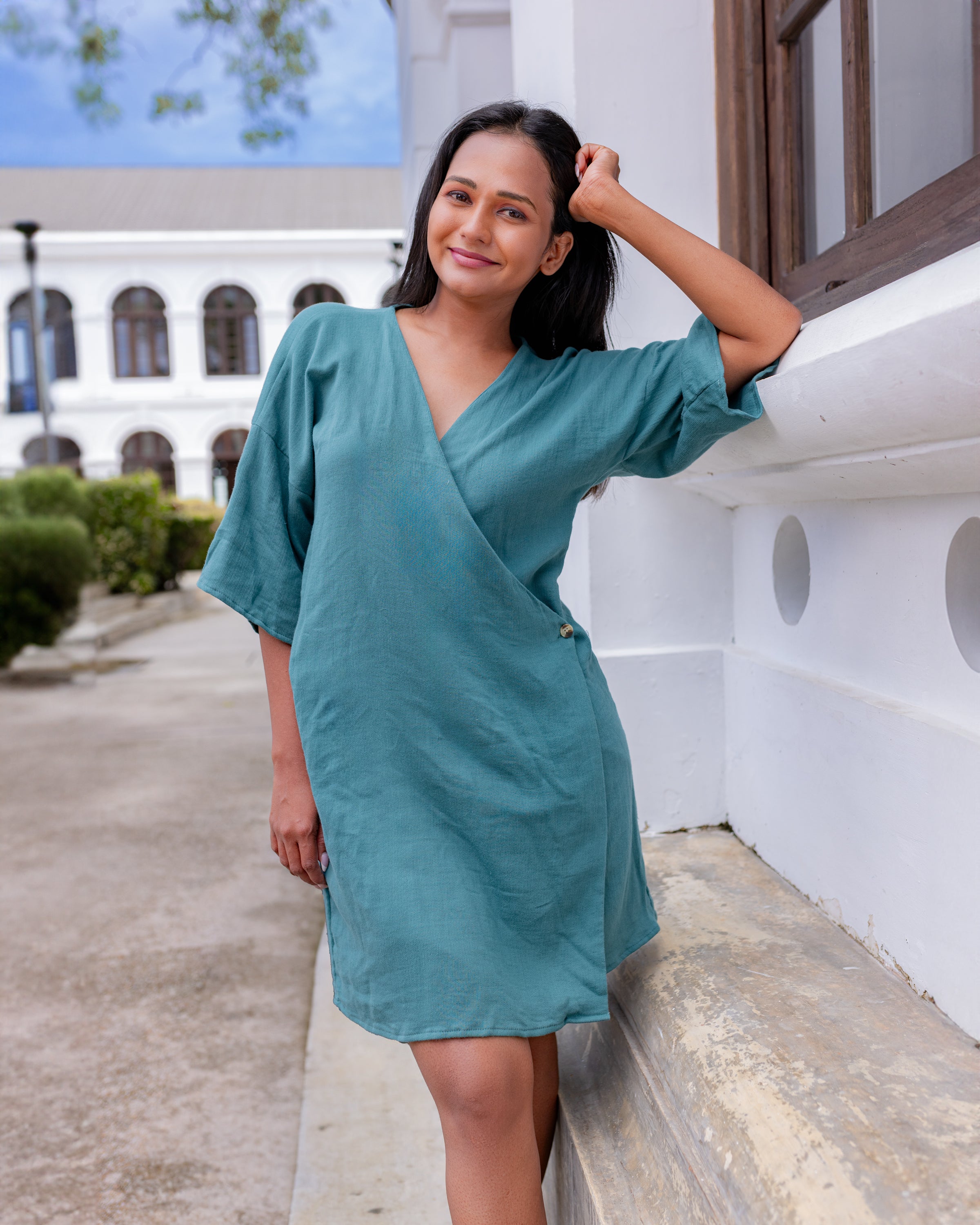 June Offshoulder Wrap Dress -Aqua