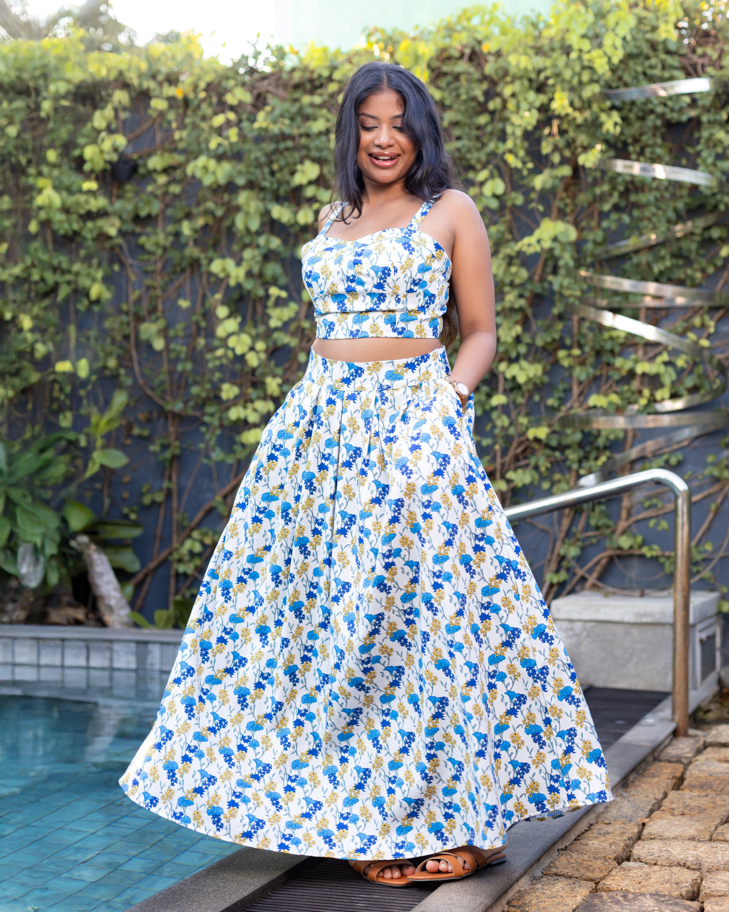 Akashi Cotton Printed Flared Skirt