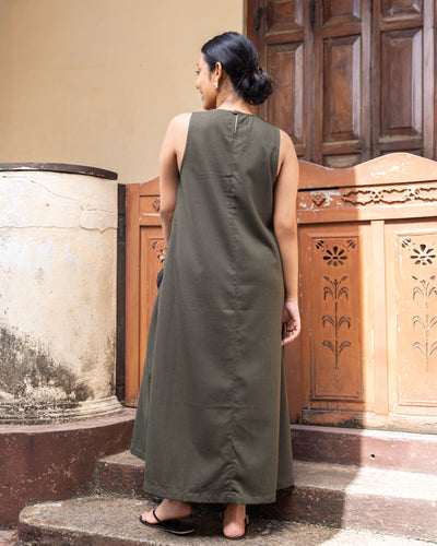 Cozy Breeze Linen Shift Maxi Dress - Green