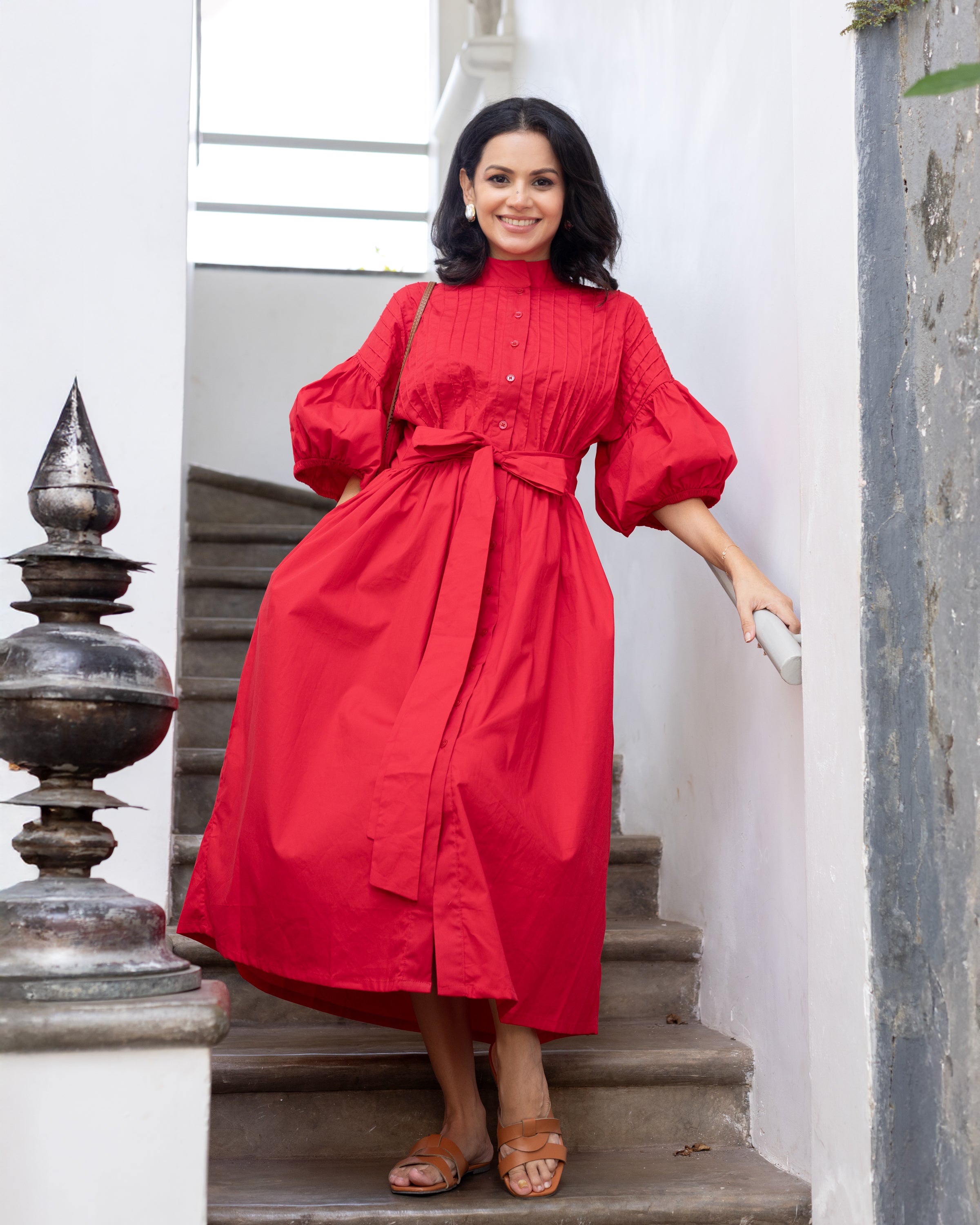 vesper midi dress Vesper Pintuk Detail Cotton Midi Dress