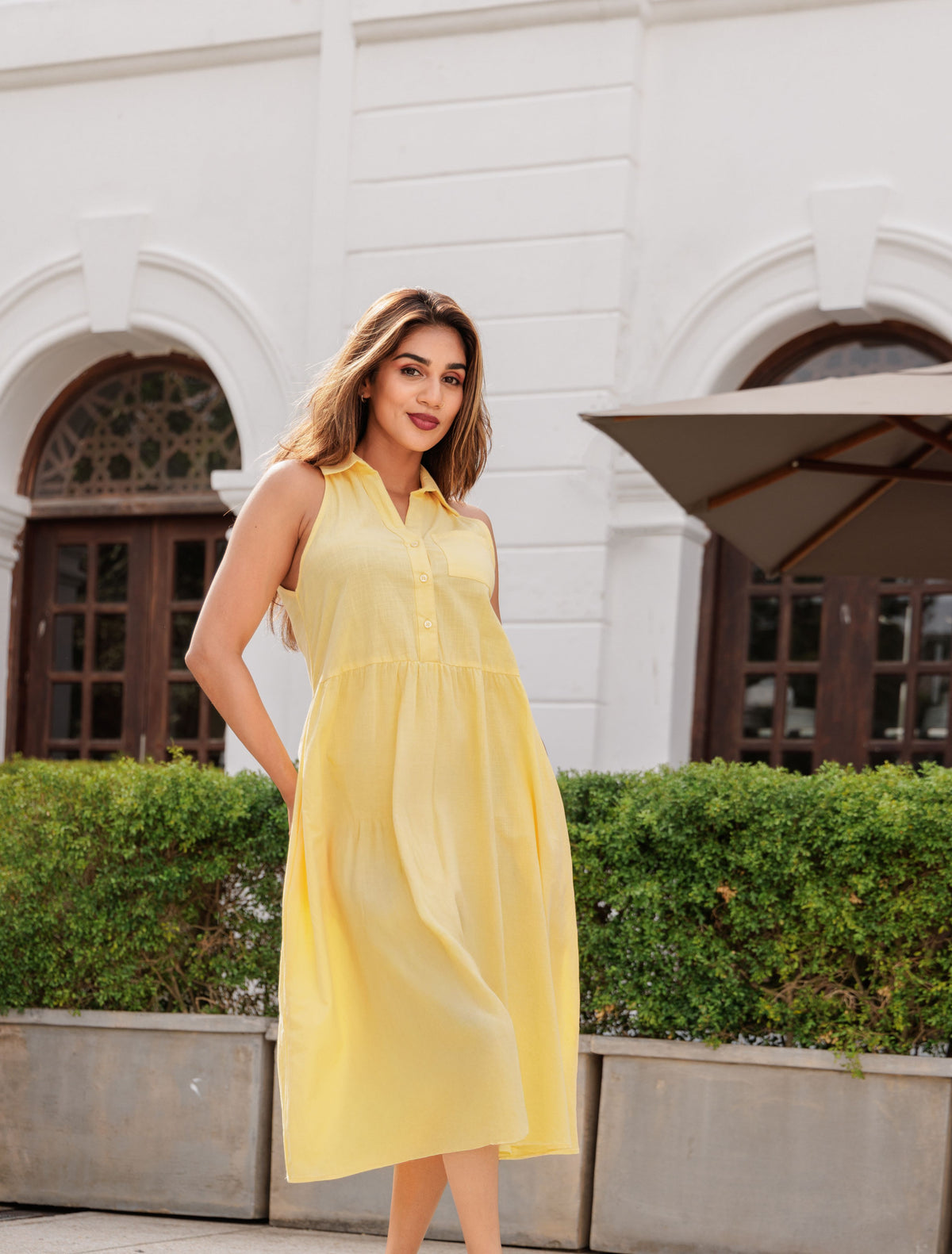 Lunara Cotton Midi Dress - yellow