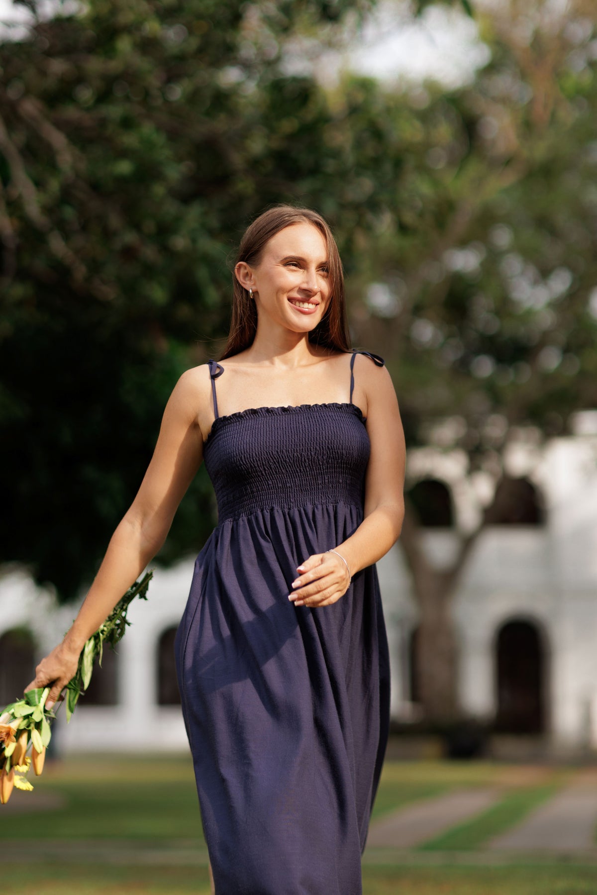 Gloria Smoked Midi Dress - Navy Blue