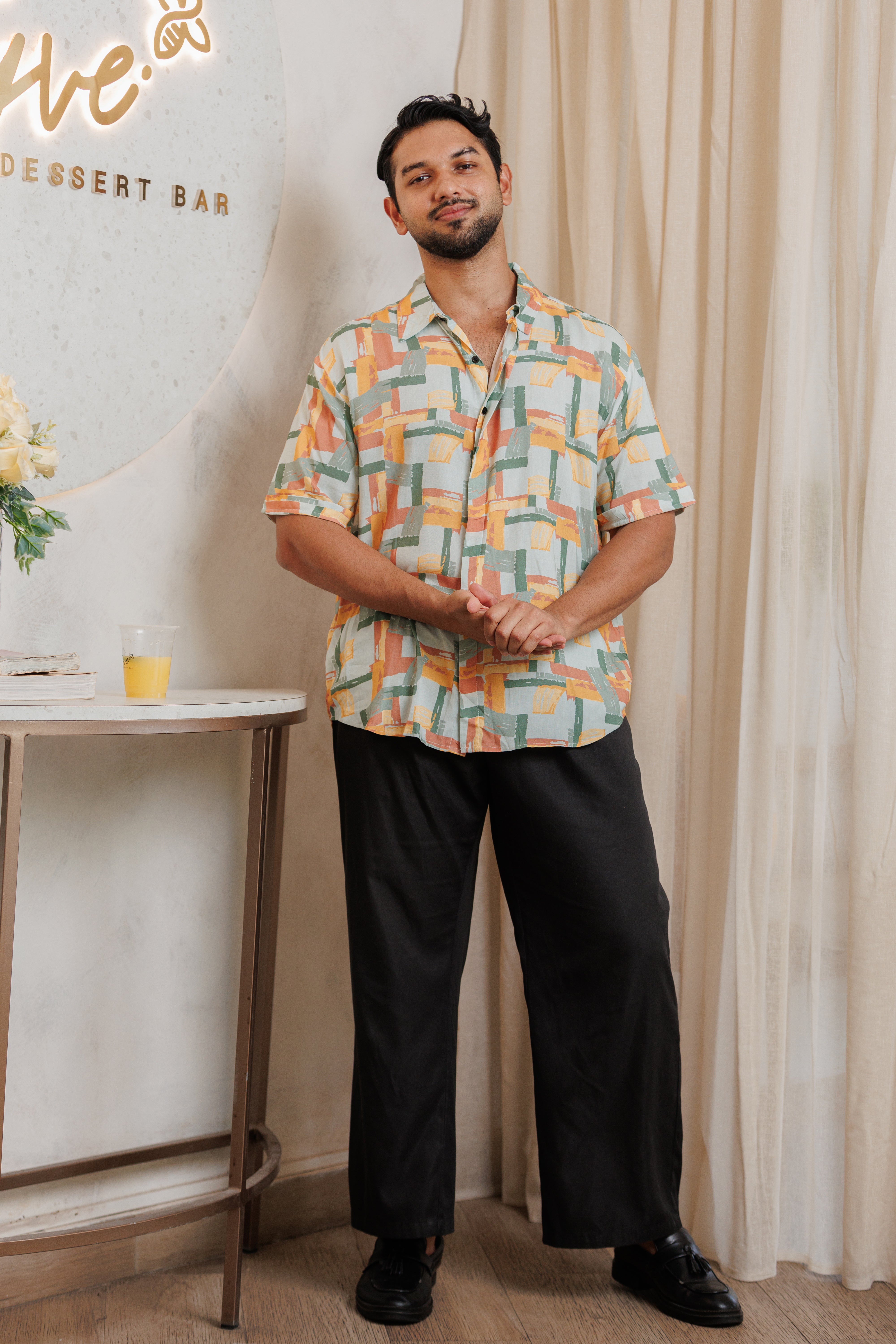 Jordy Abstract Printed Cotton Resort Unisex Shirt - Orange Mixed Print