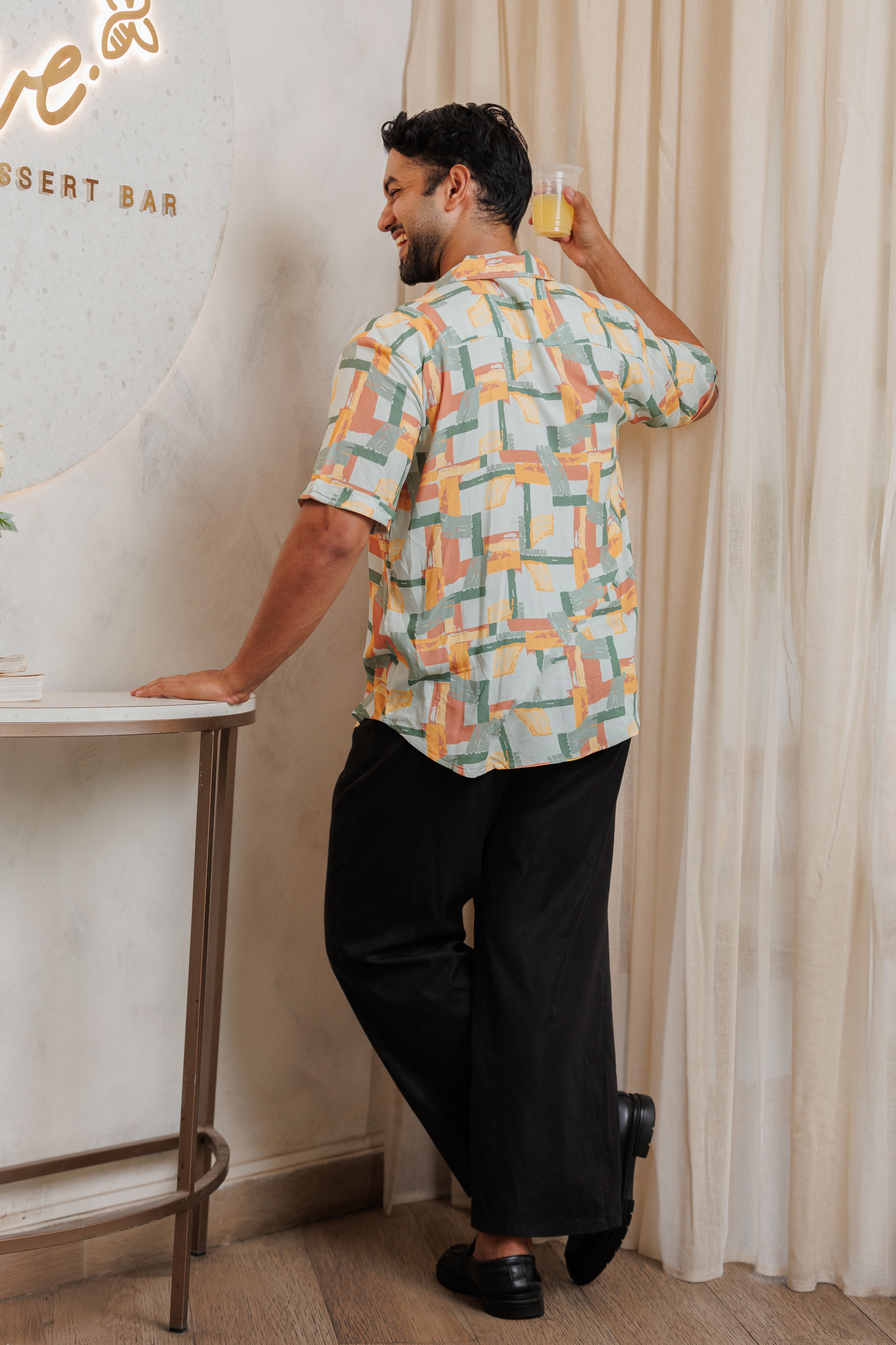 Jordy Abstract Printed Cotton Resort Unisex Shirt - Orange Mixed Print