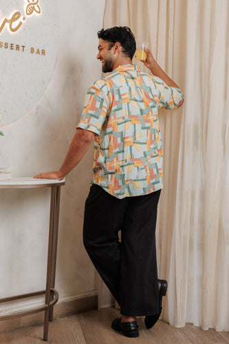 Jordy Abstract Printed Cotton Resort Unisex Shirt - Orange Mixed Print