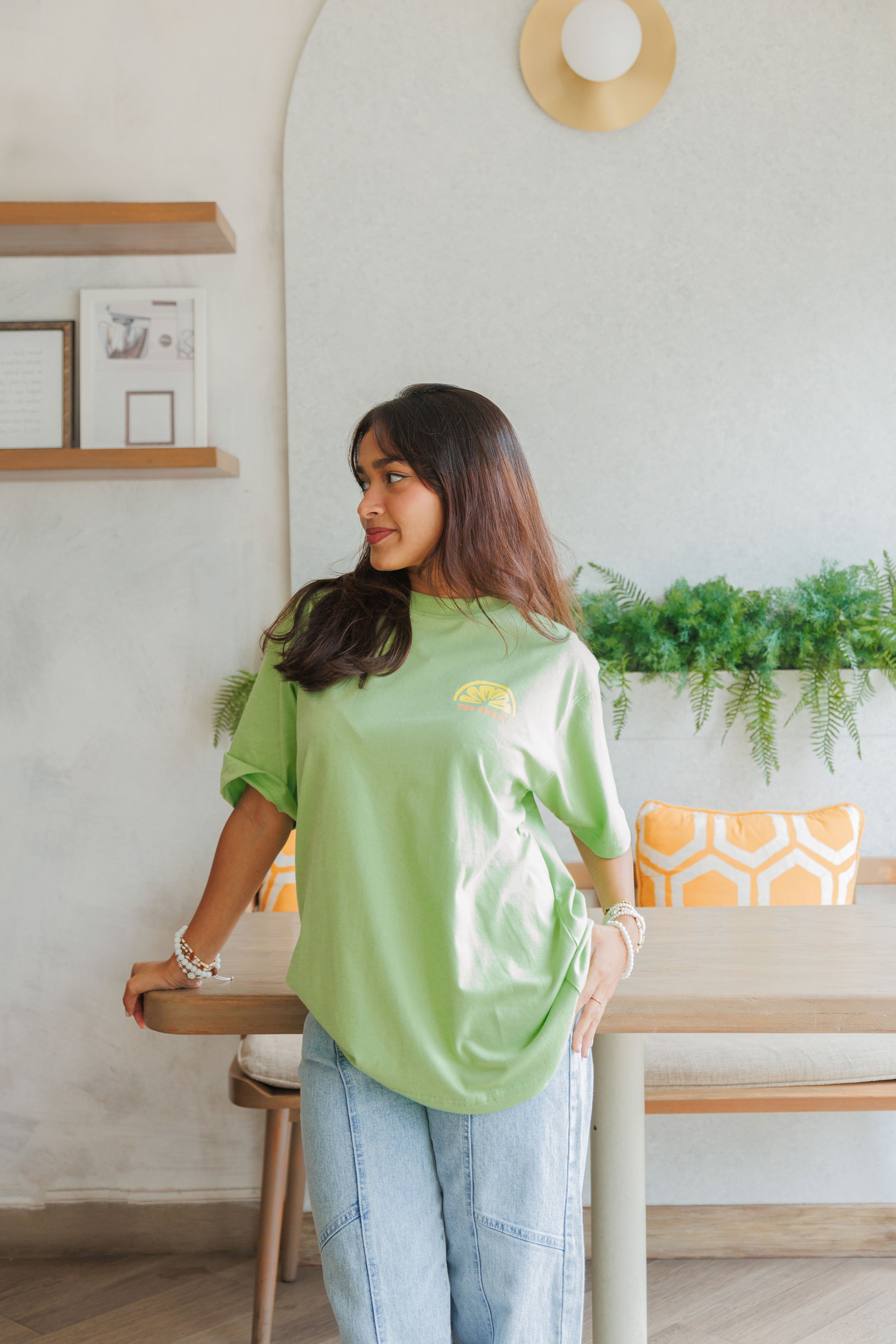 Too Sweet to Be Sour Unisex Oversized Tee- Lime green