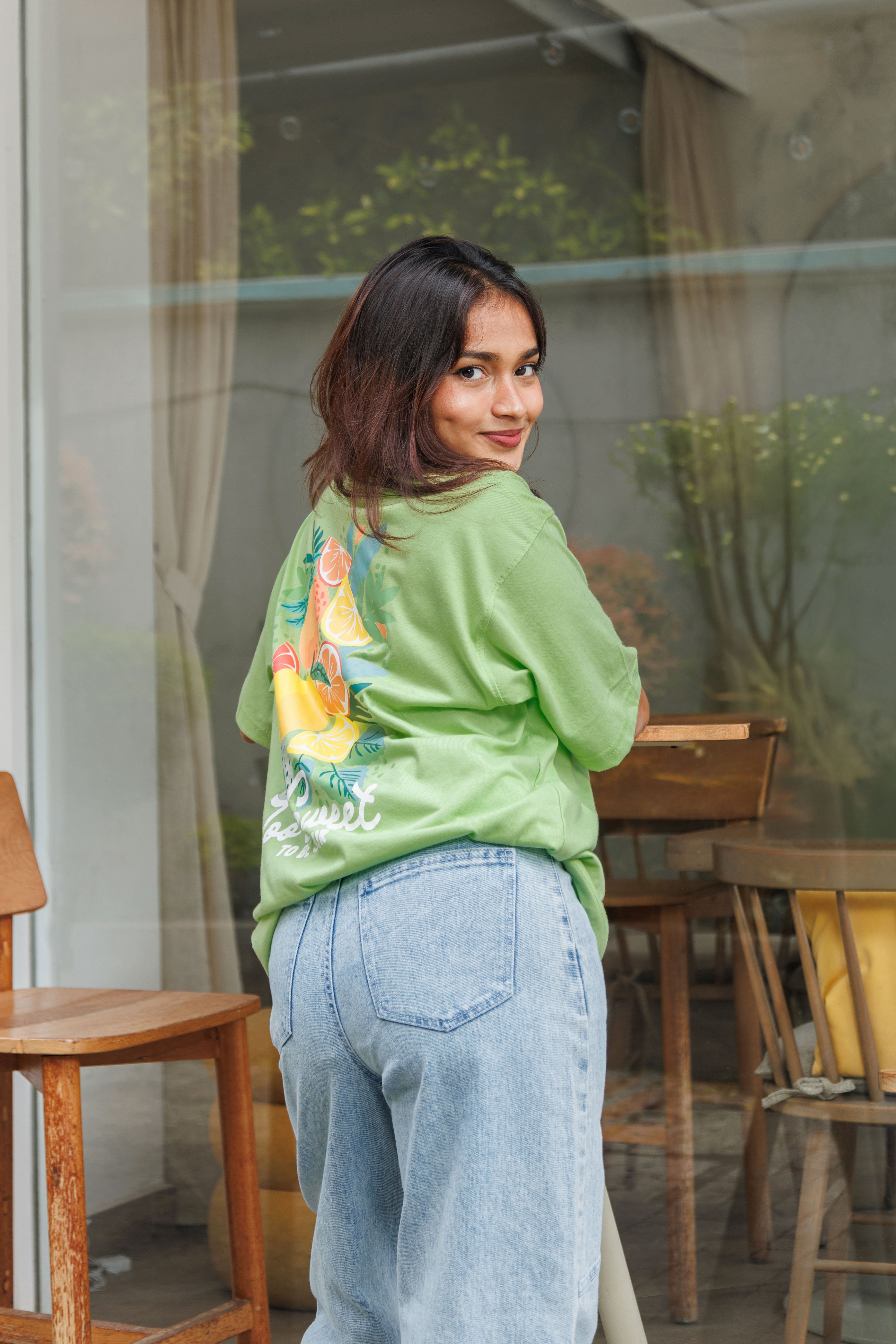 Too Sweet to Be Sour Unisex Oversized Tee- Lime green