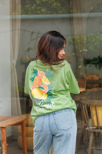 Too Sweet to Be Sour Unisex Oversized Tee- Lime green