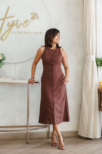 Aheli Linen Button down Dress - Coco Brown