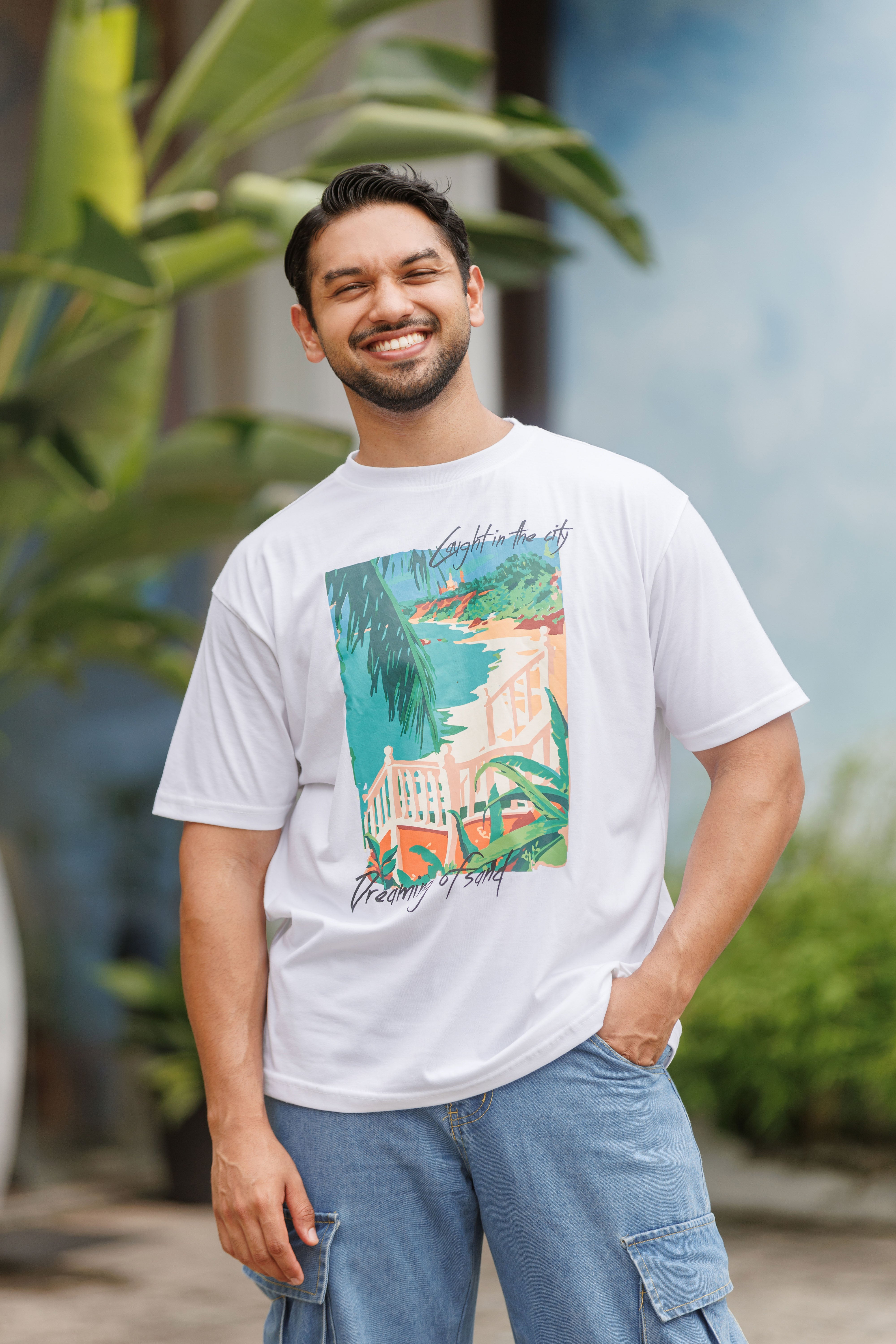 Caught in the City Unisex Oversized Tee- White