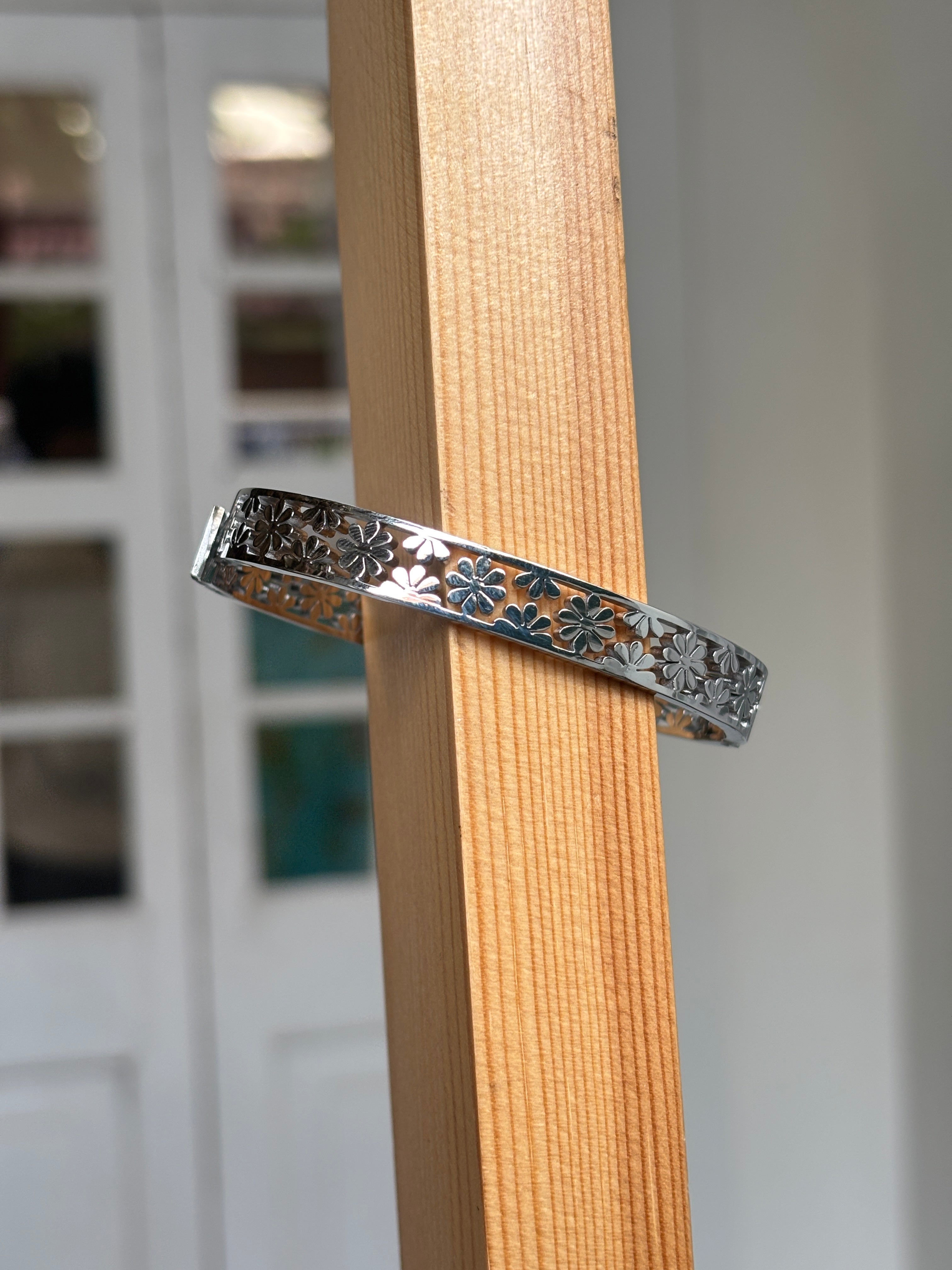 Silver Hollow Flower Cuff