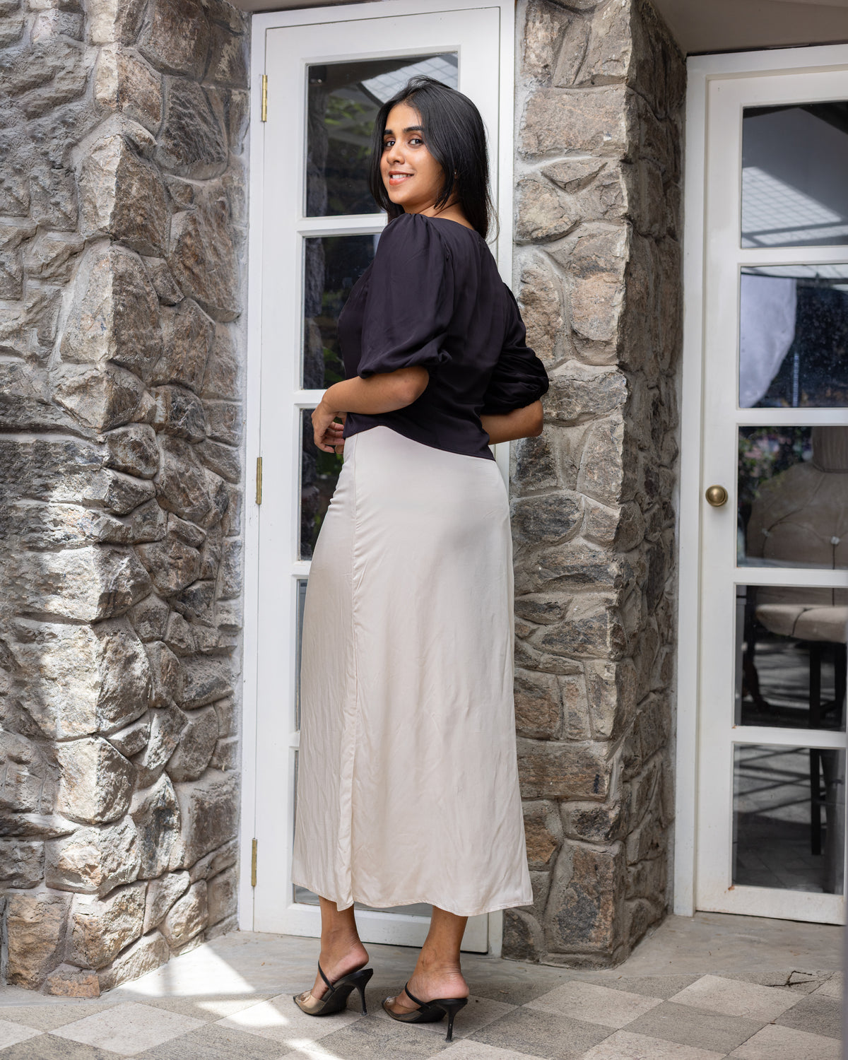 Lina satin bias skirt -  Beige