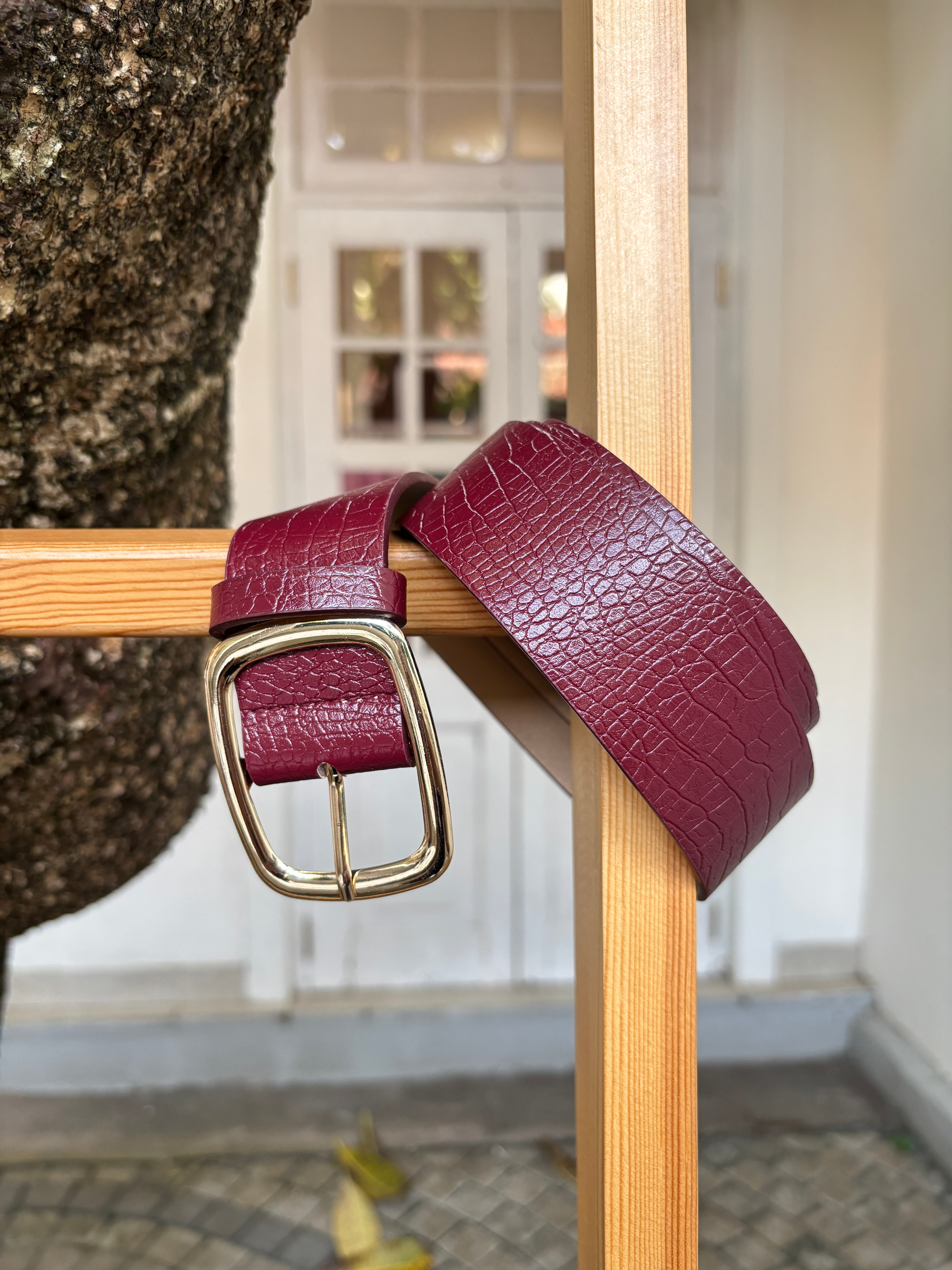 Wine Red Croc Leather Belt