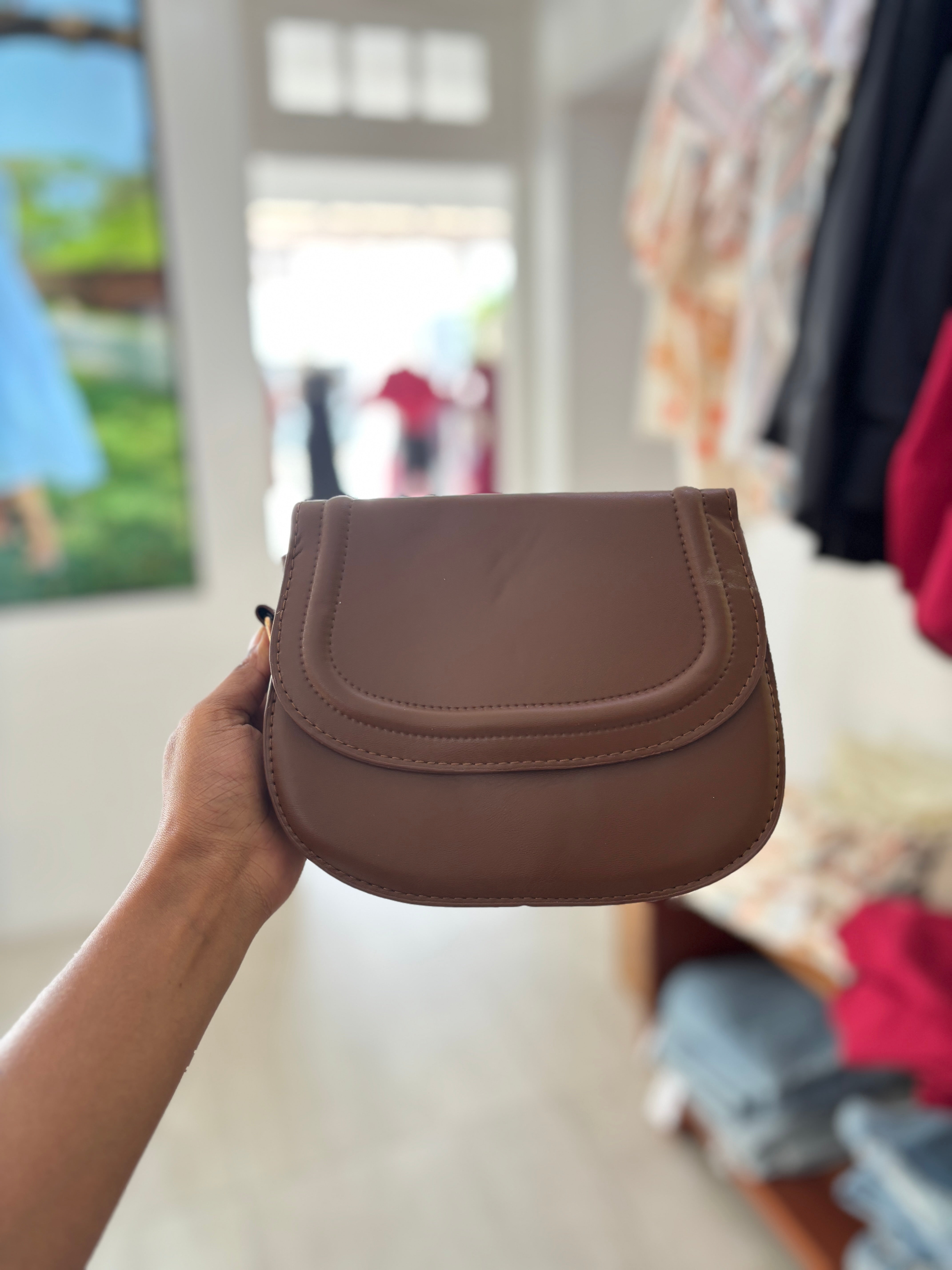 Embossed Mini Saddle Bag Brown