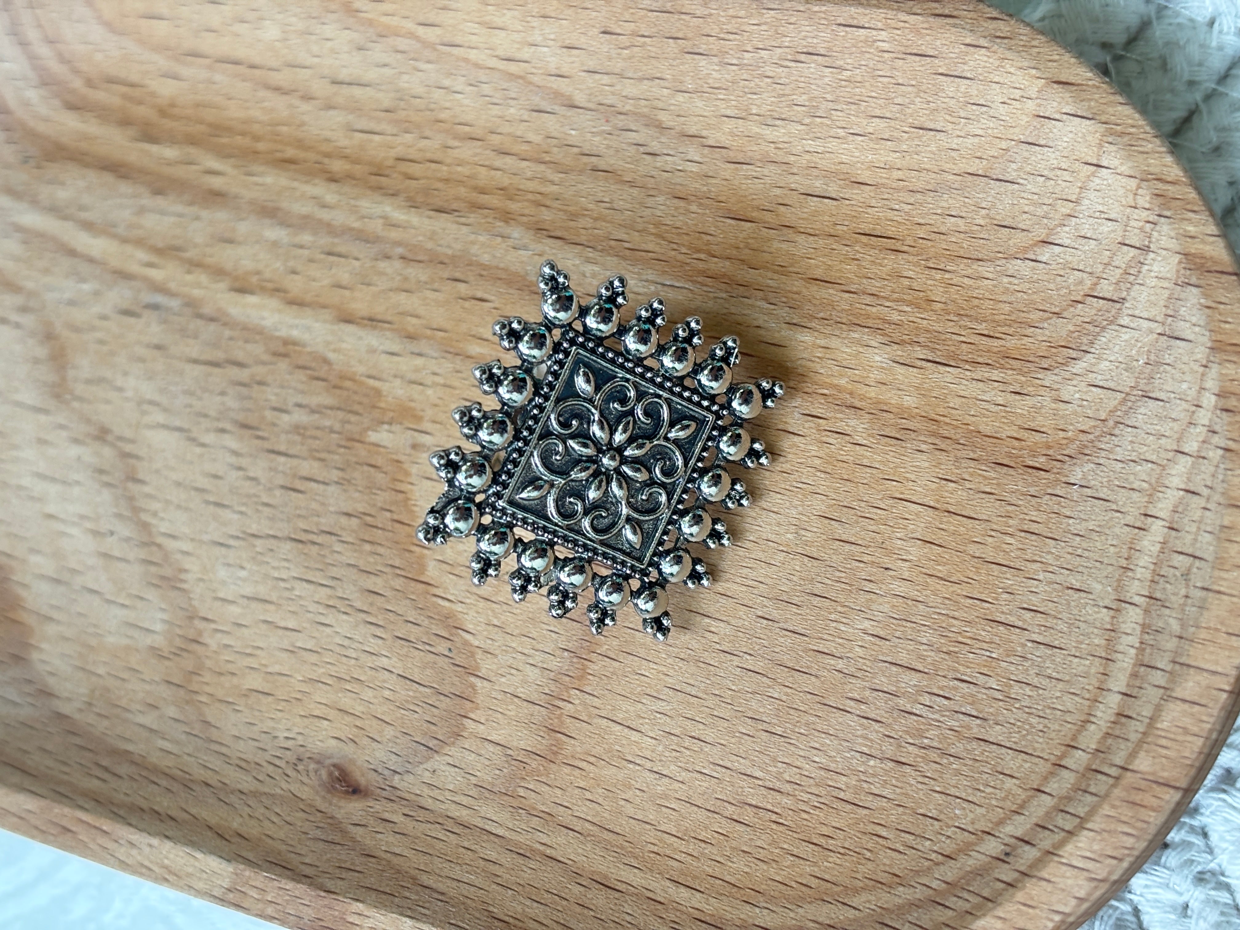 Silver Boho Square Ring