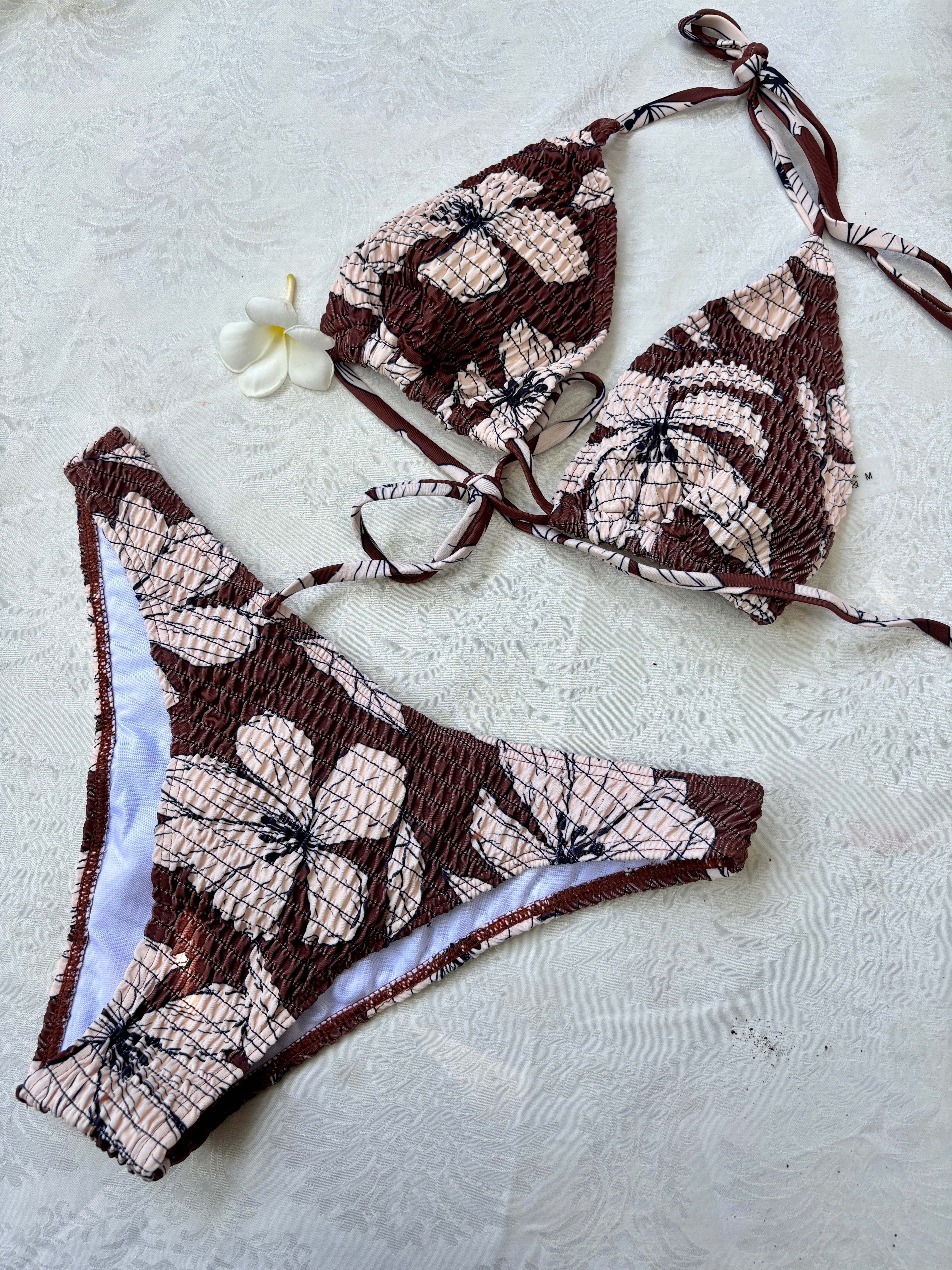 Floral Print Bikini Set - Coco Brown