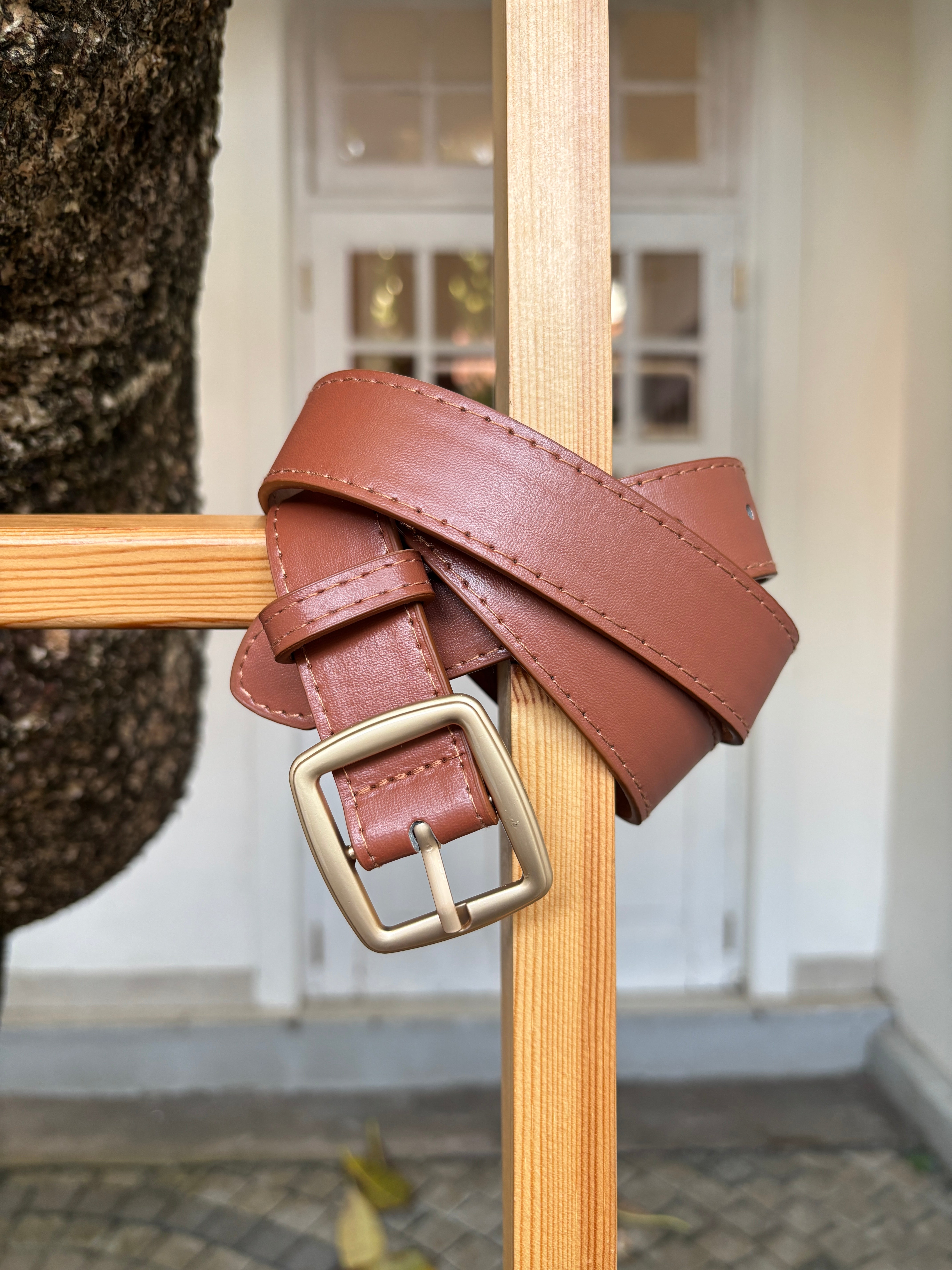 Square Buckle Cowboy Belt - Brown