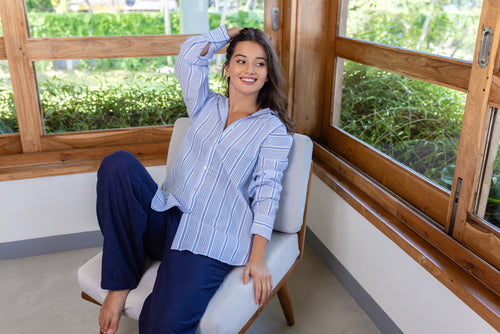 Tiffany Drop Shoulder Shirt - Blue Stripe