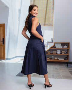 Penny Buttondown Midi Dress - Navy Blue