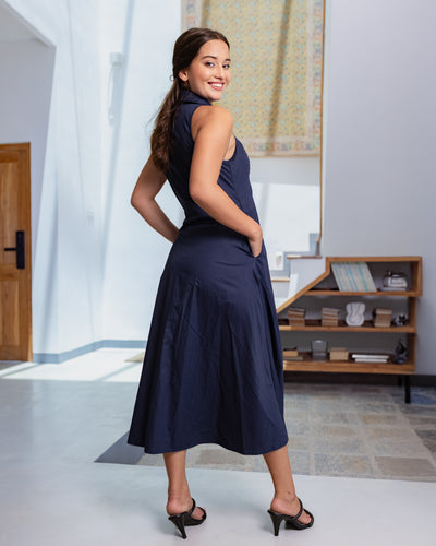 Penny Buttondown Midi Dress - Navy Blue