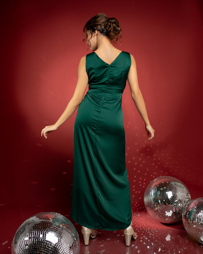 Mona Overlapped Maxi Dress -Emerald Green