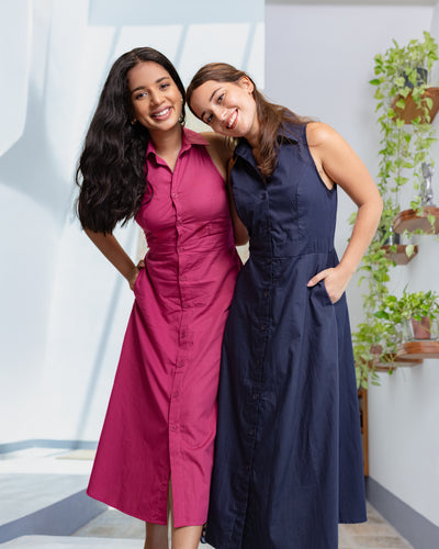 Penny Buttondown Midi Dress - Pink