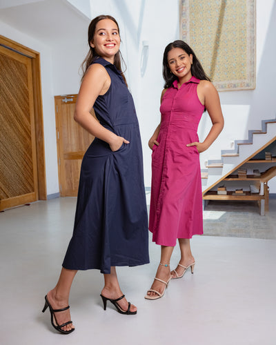 Penny Buttondown Midi Dress - Pink