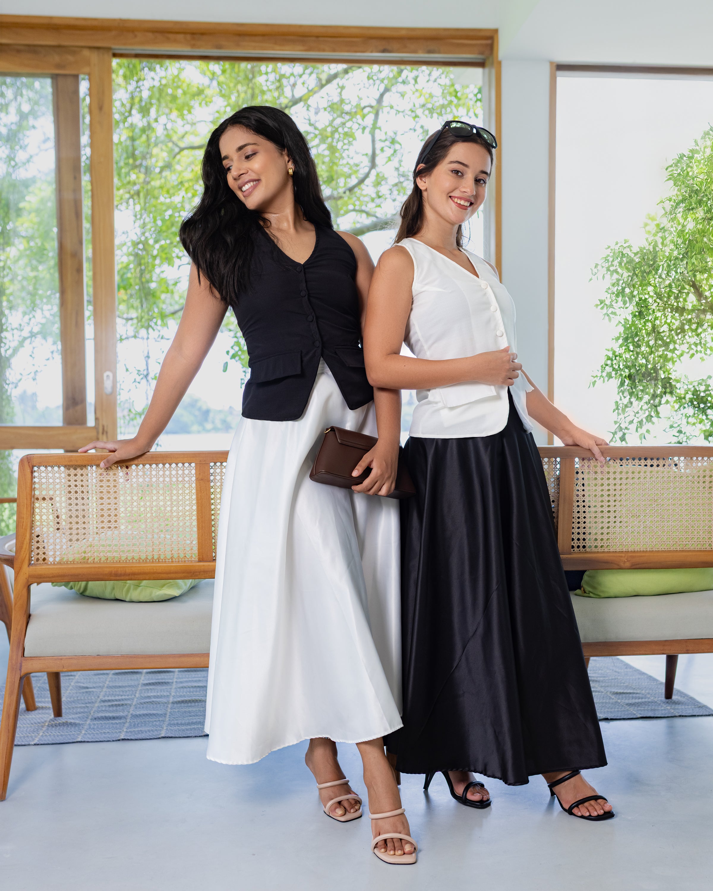 Elenor Satin Flared Skirt - Black