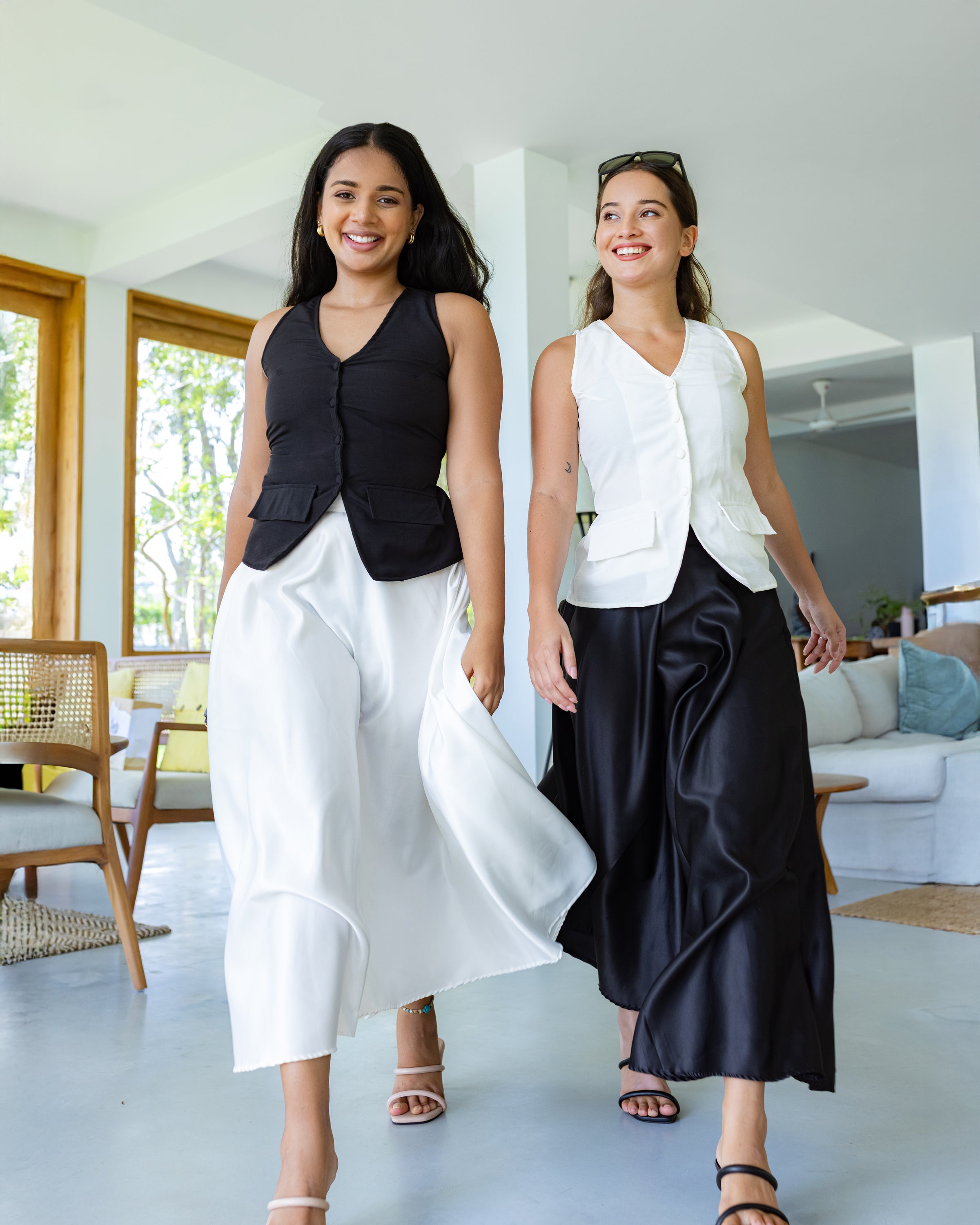 Elenor Satin Flared Skirt - Black