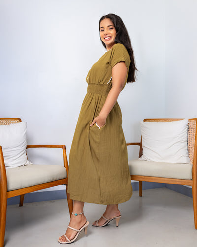 Maria Two toned Midi Dress - Olive