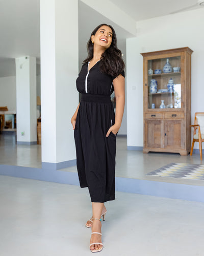 Maria Two toned Midi Dress -Black