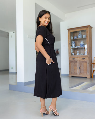 Maria Two toned Midi Dress -Black