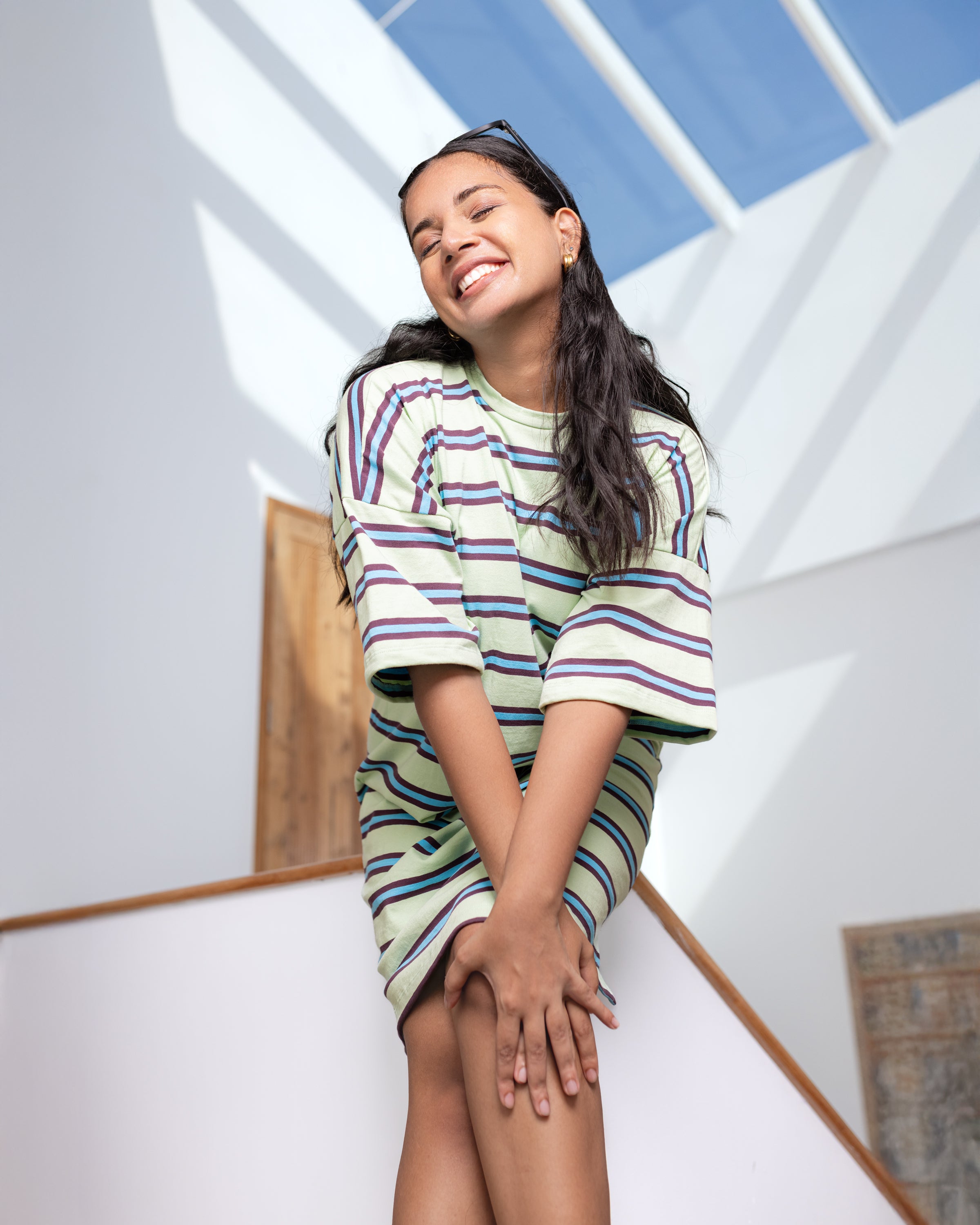 Jessy Striped T dress- Mint & Blue Stripe