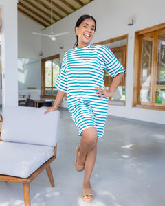 Jessy Striped T dress Green & White stripe
