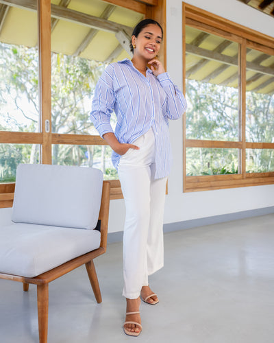 Tiffany Drop Shoulder Shirt - Blue Stripe
