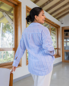 Tiffany Drop Shoulder Shirt - Blue Stripe