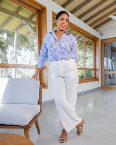 Tiffany Drop Shoulder Shirt - Blue Stripe