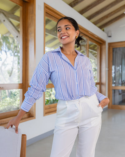 Tiffany Drop Shoulder Shirt - Blue Stripe