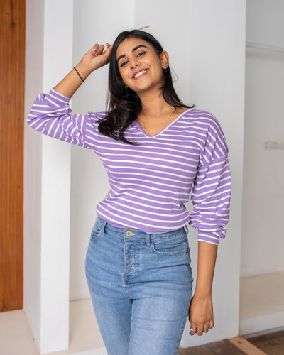 Suzie Sweater Top- Purple Stripe