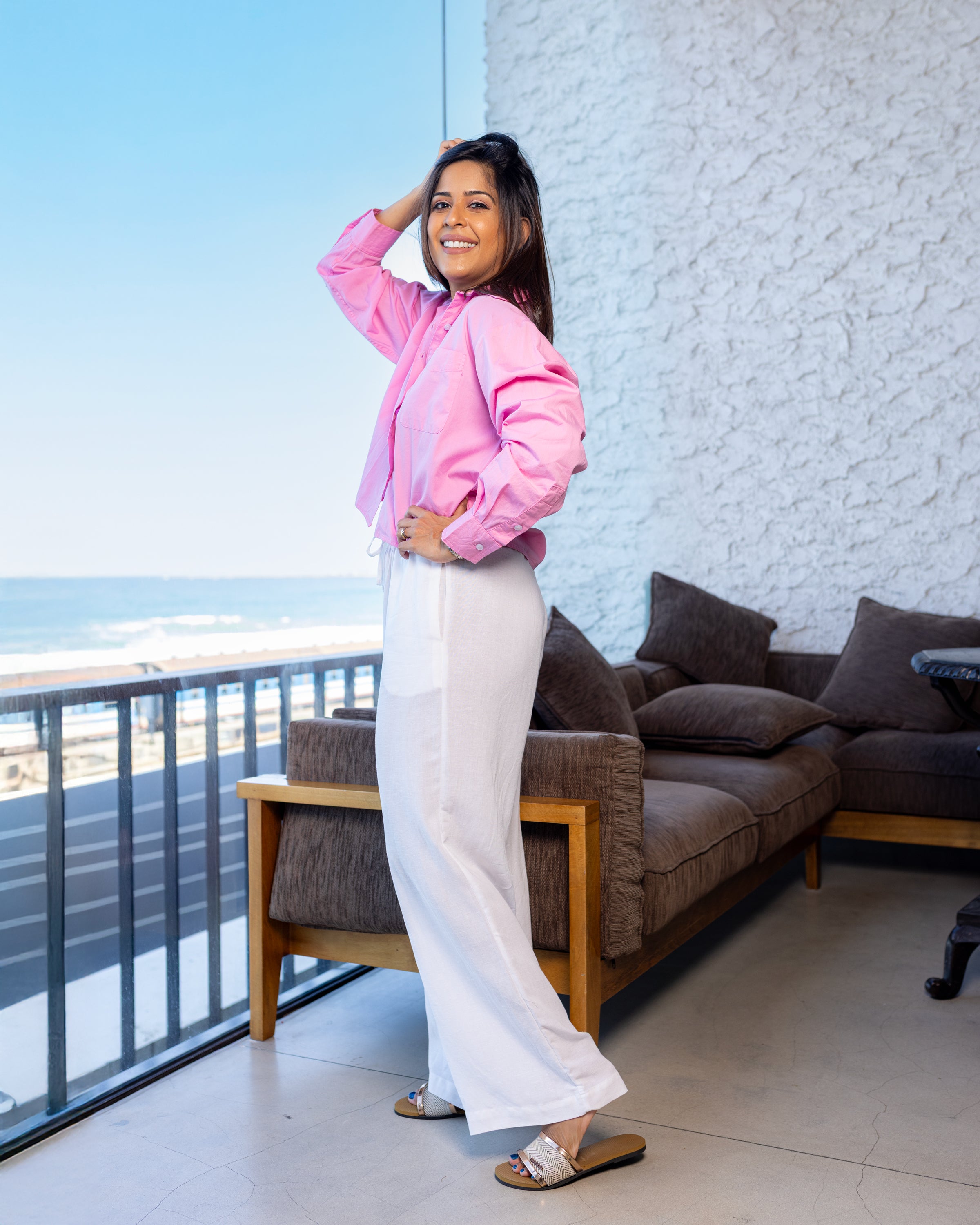 Bonny Pull on Linen Pant - White