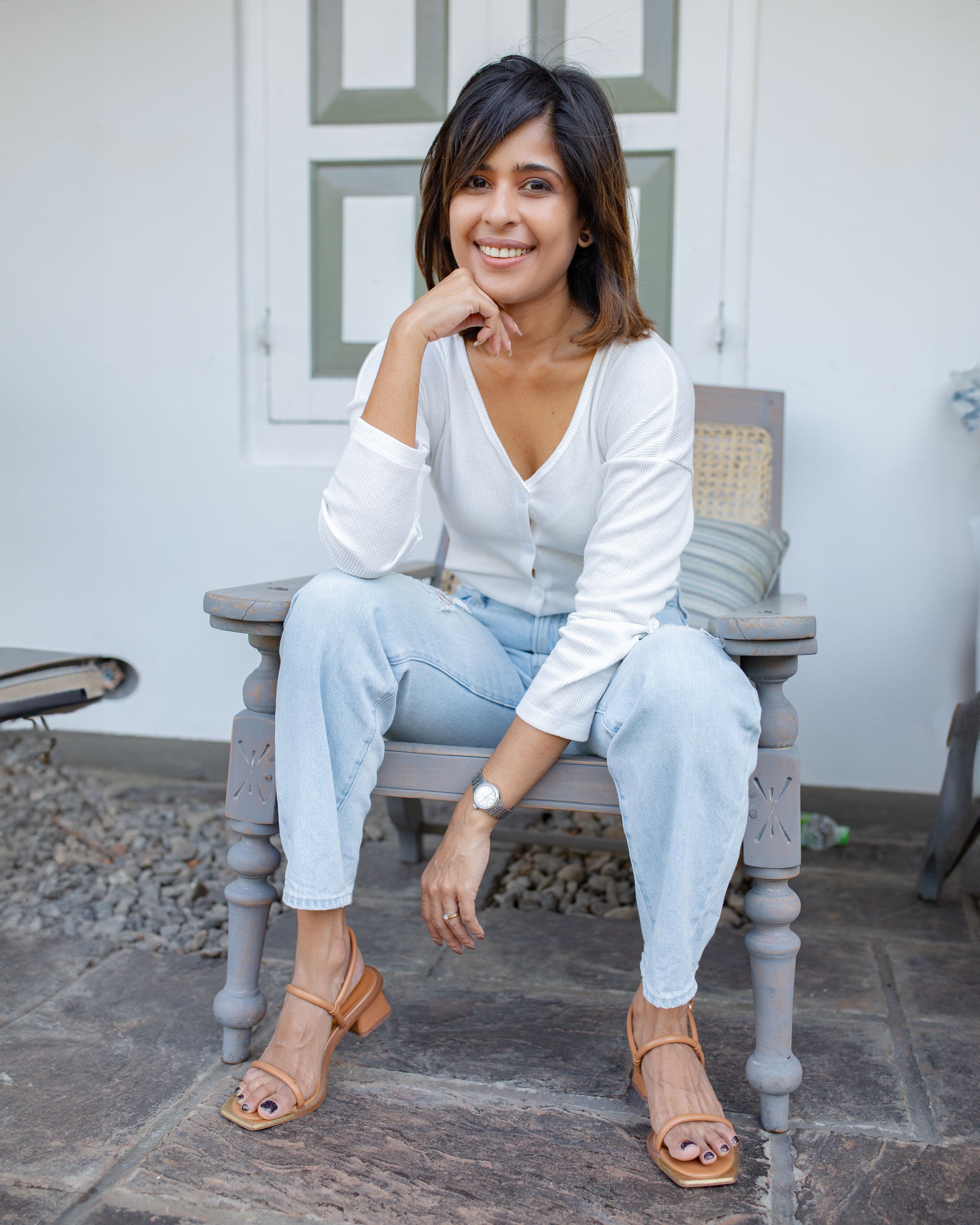 Liyanna Knitteed Workwear Top-White