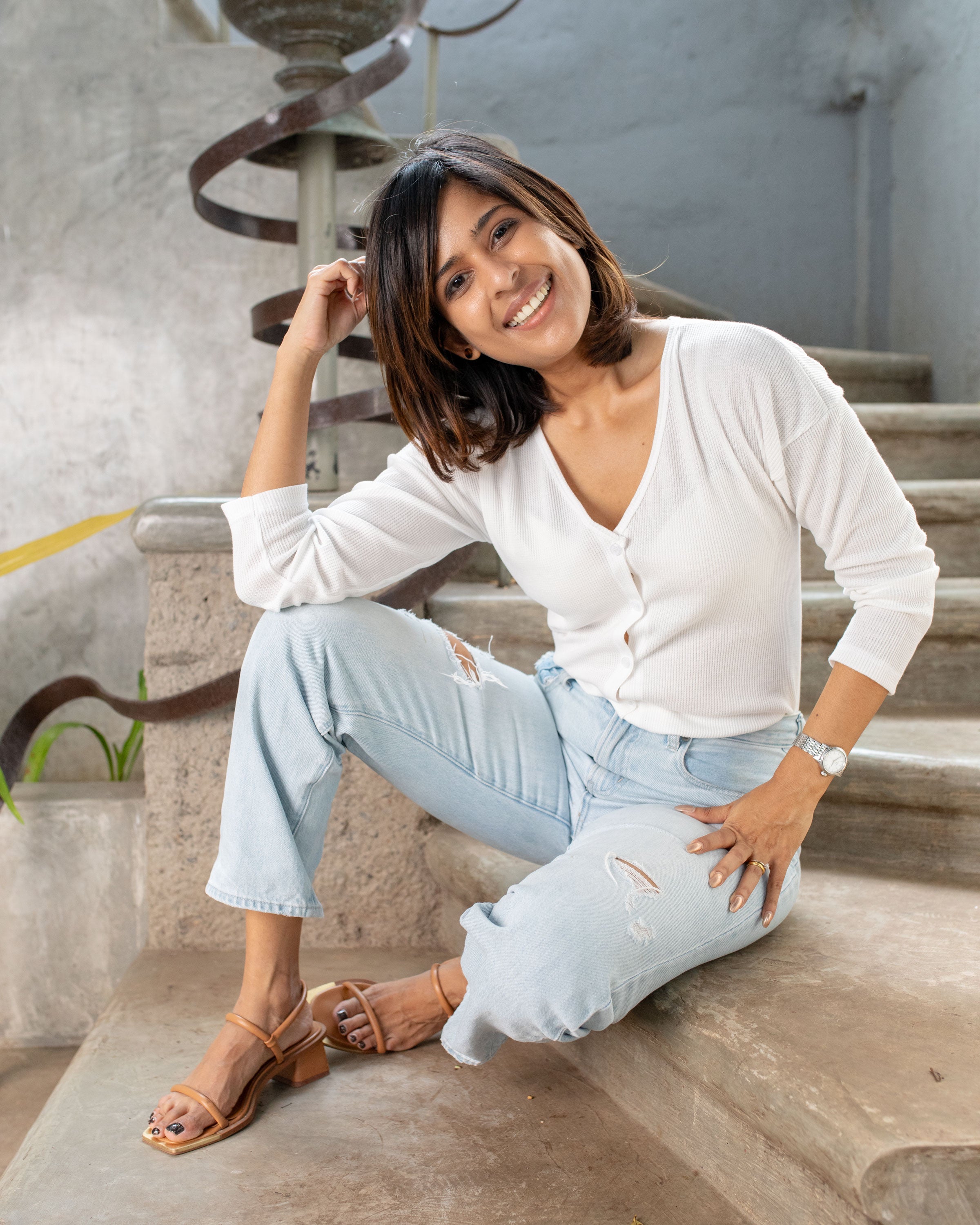 Liyanna Knitteed Workwear Top-White